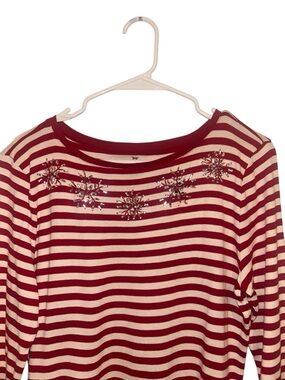 Striped Long-Sleeve Top with Jewel embellished Snowflakes